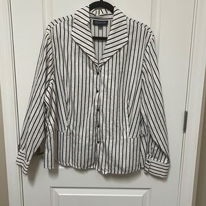 Jones New York Womens White Black Long peplum Sleeve Button Front Size 3X